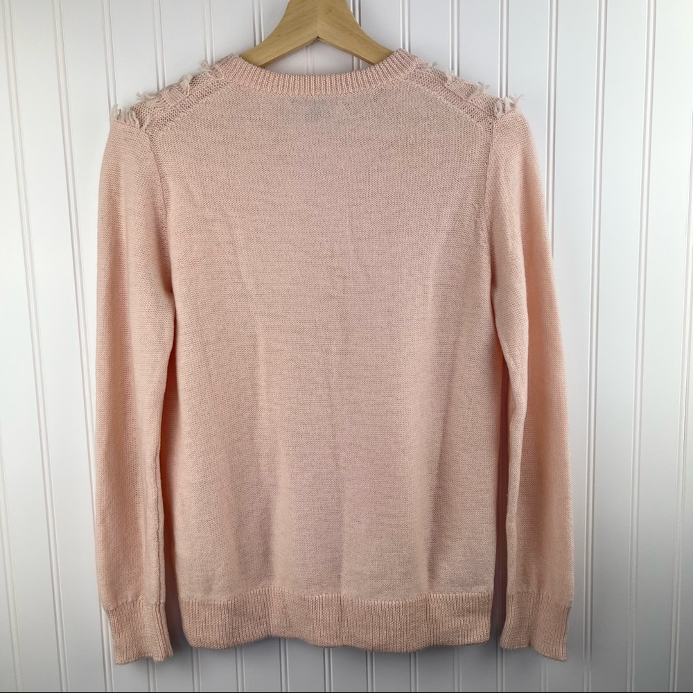 J. Crew CableKnit Crew Neck Fringe Pink Wool Sweater Size Medium B2431 - Picture 2 of 8